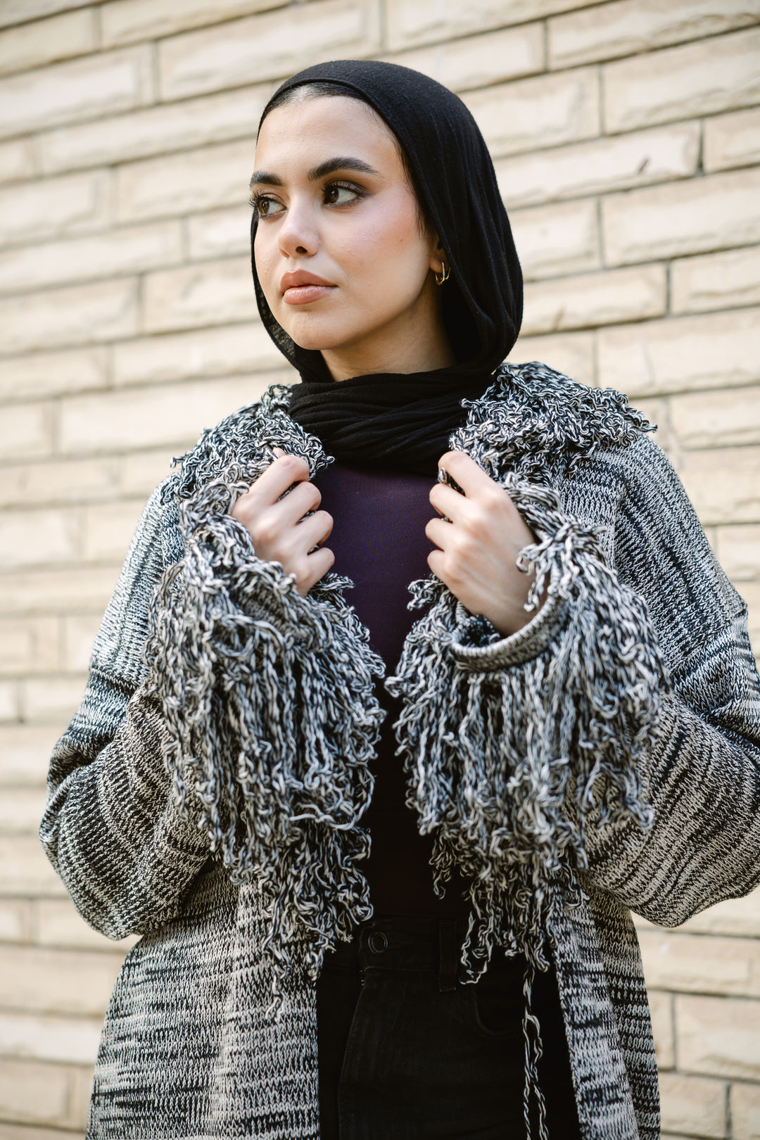 Earth-Tone Fringe cardigan