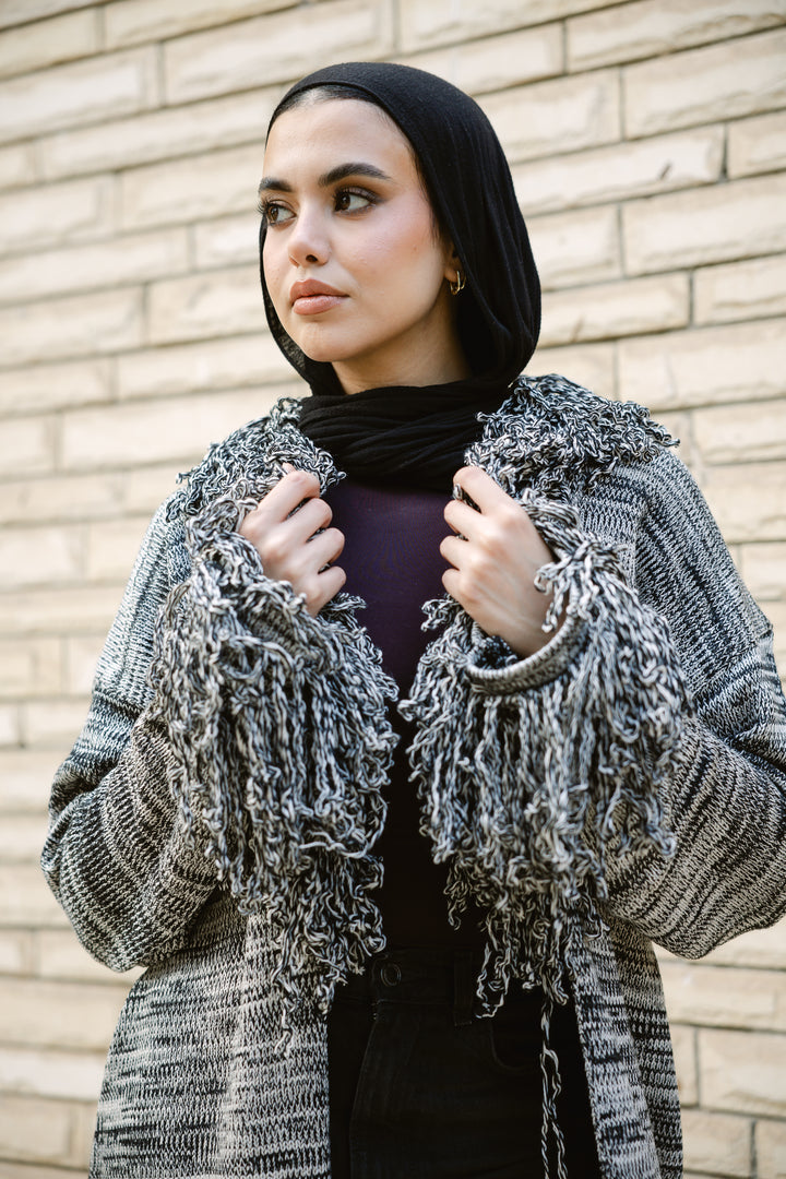 Earth-Tone Fringe cardigan