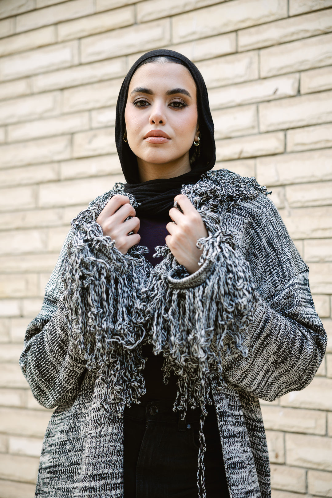 Earth-Tone Fringe cardigan