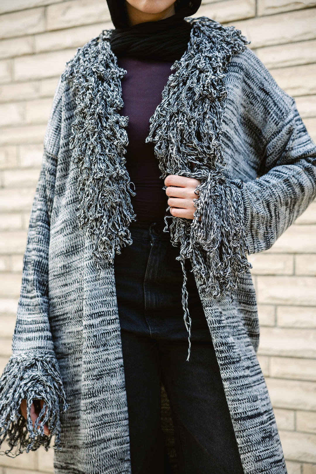 Earth-Tone Fringe cardigan