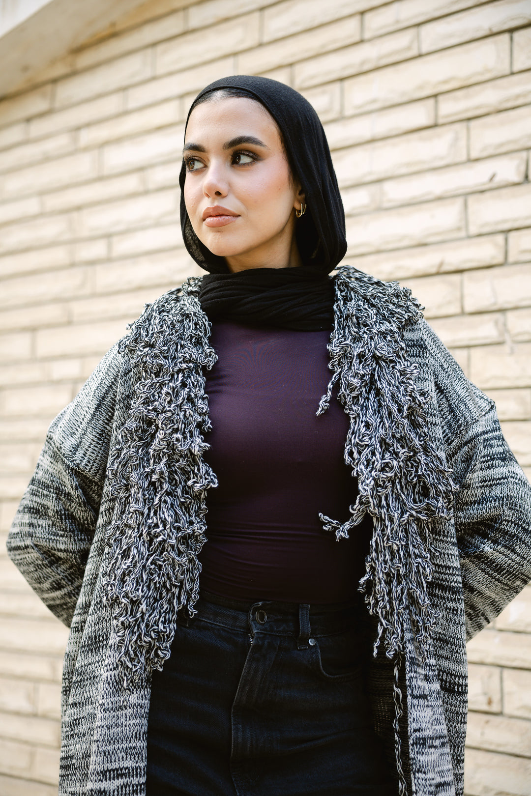 Earth-Tone Fringe cardigan