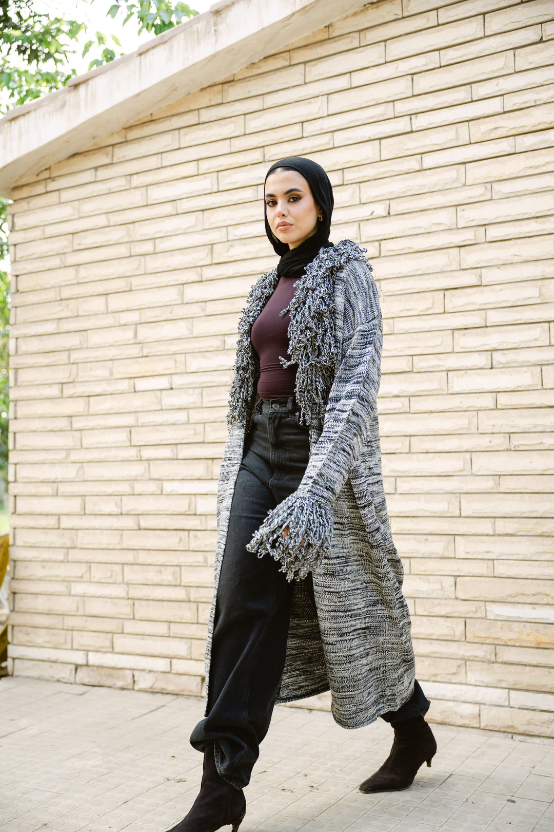 Earth-Tone Fringe cardigan