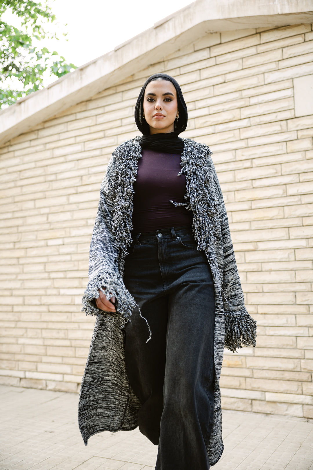 Earth-Tone Fringe cardigan