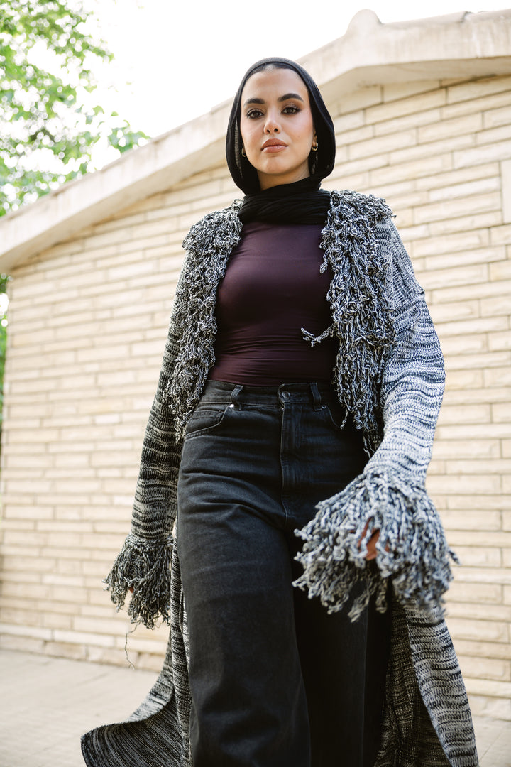 Earth-Tone Fringe cardigan