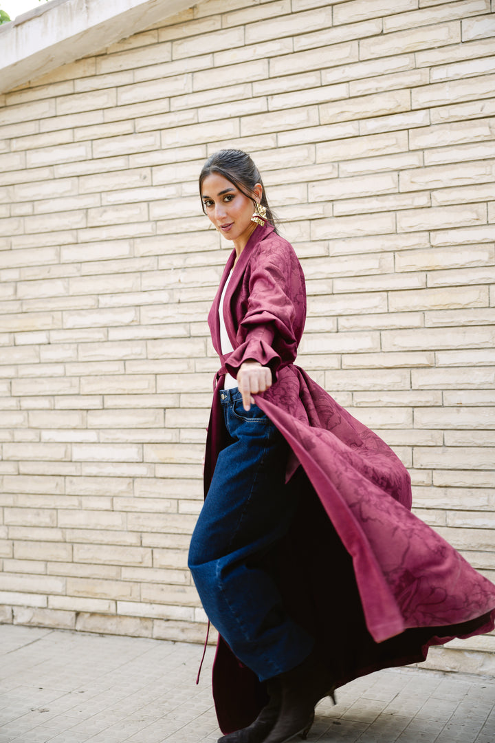 Cuffed Sleeve Printed Cardigan