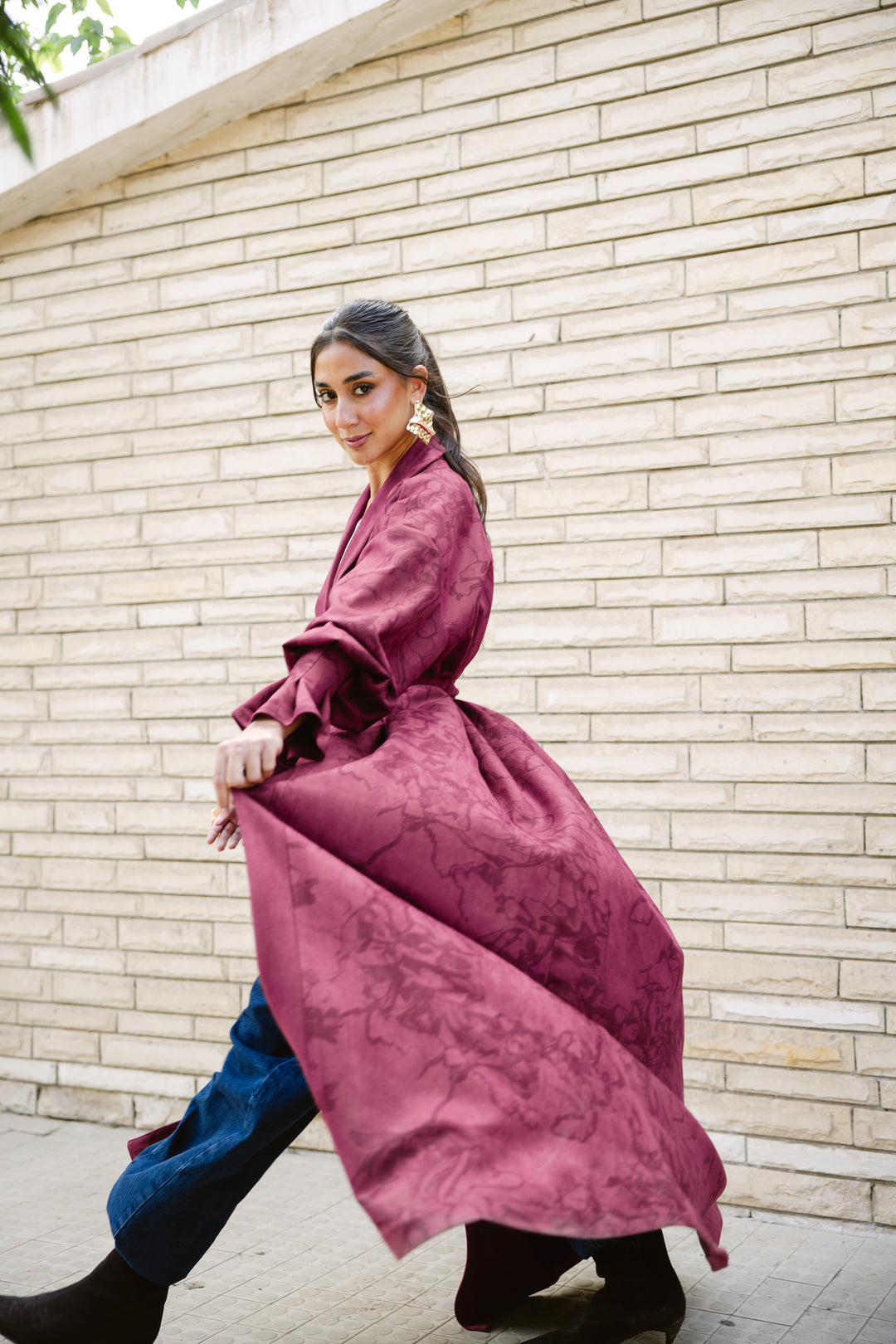 Cuffed Sleeve Printed Cardigan