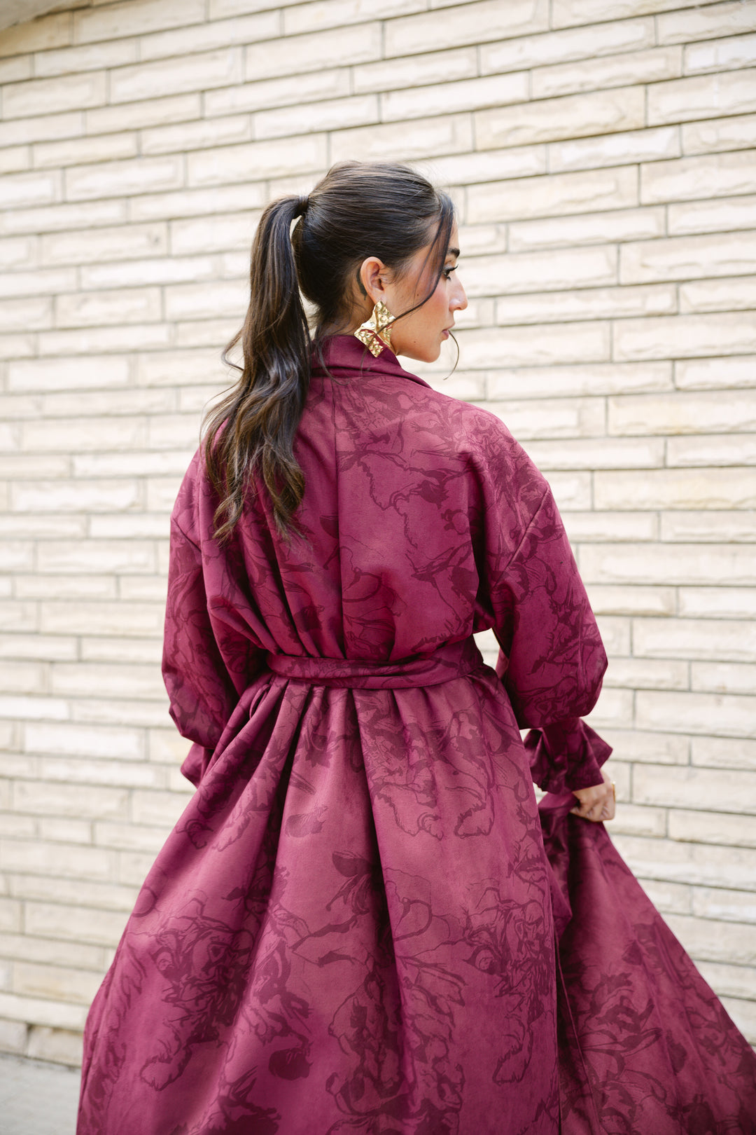 Cuffed Sleeve Printed Cardigan