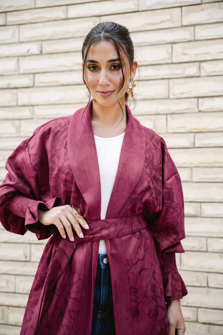 Cuffed Sleeve Printed Cardigan