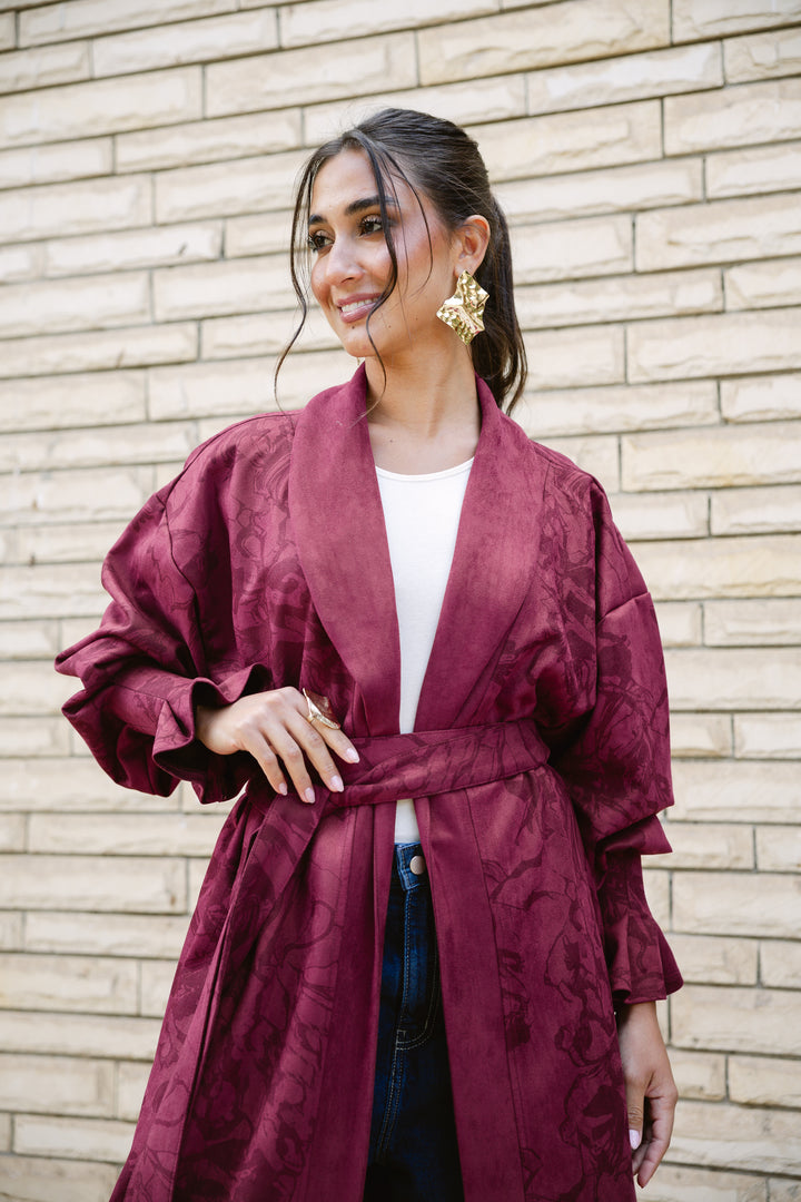 Cuffed Sleeve Printed Cardigan