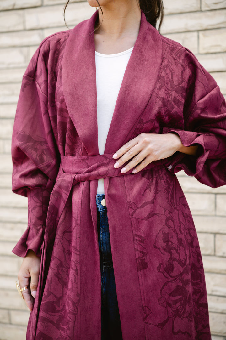 Cuffed Sleeve Printed Cardigan