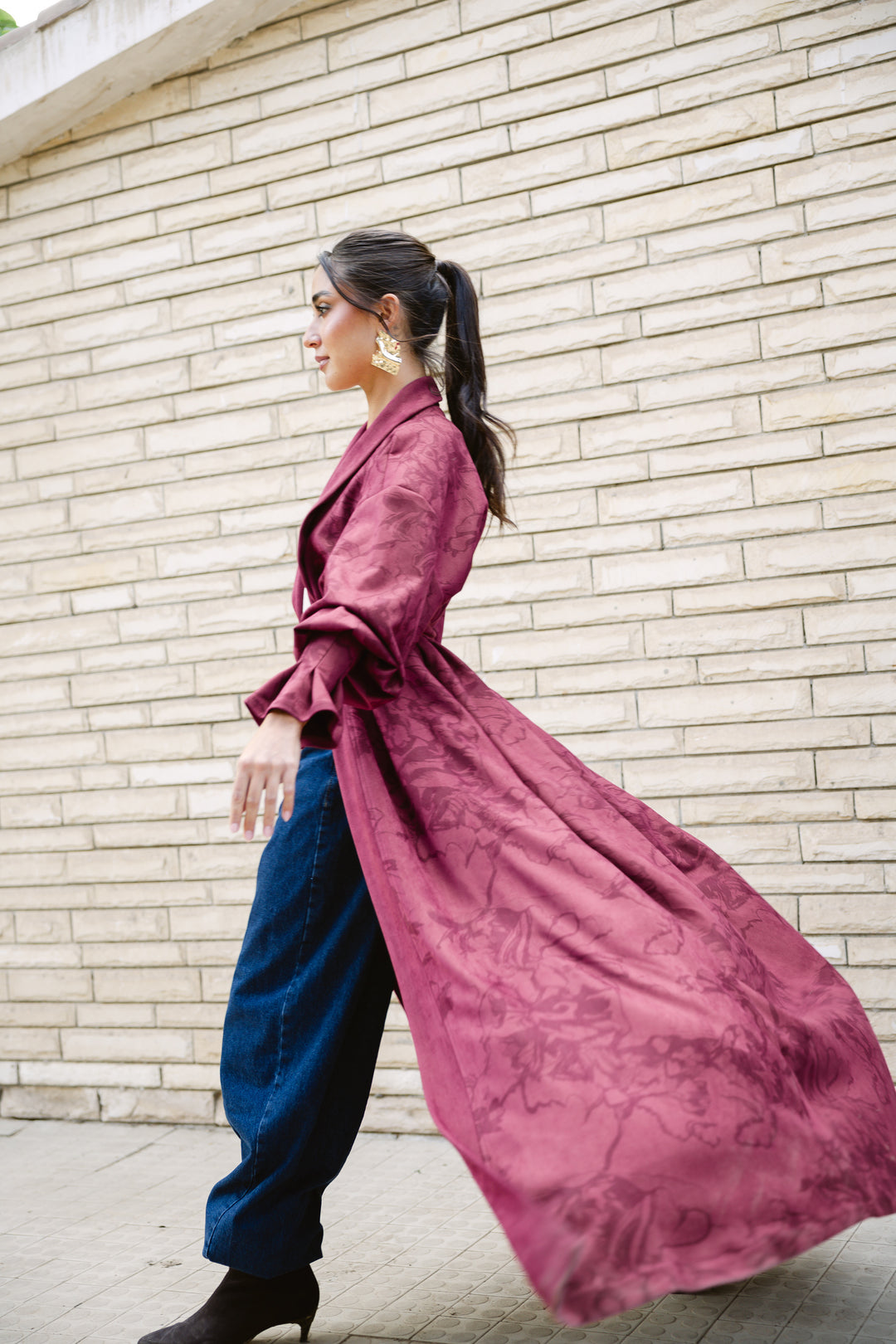 Cuffed Sleeve Printed Cardigan