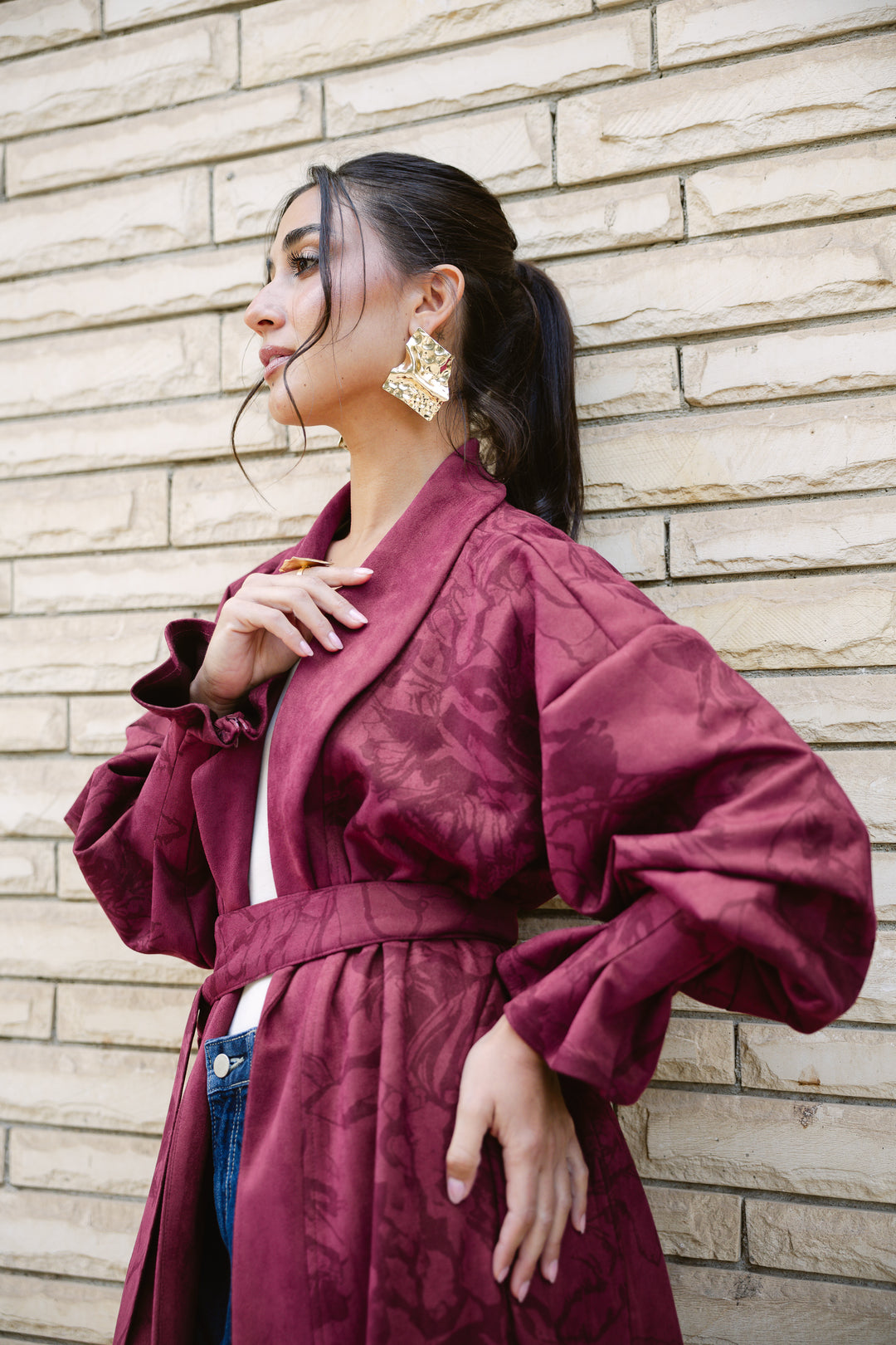 Cuffed Sleeve Printed Cardigan