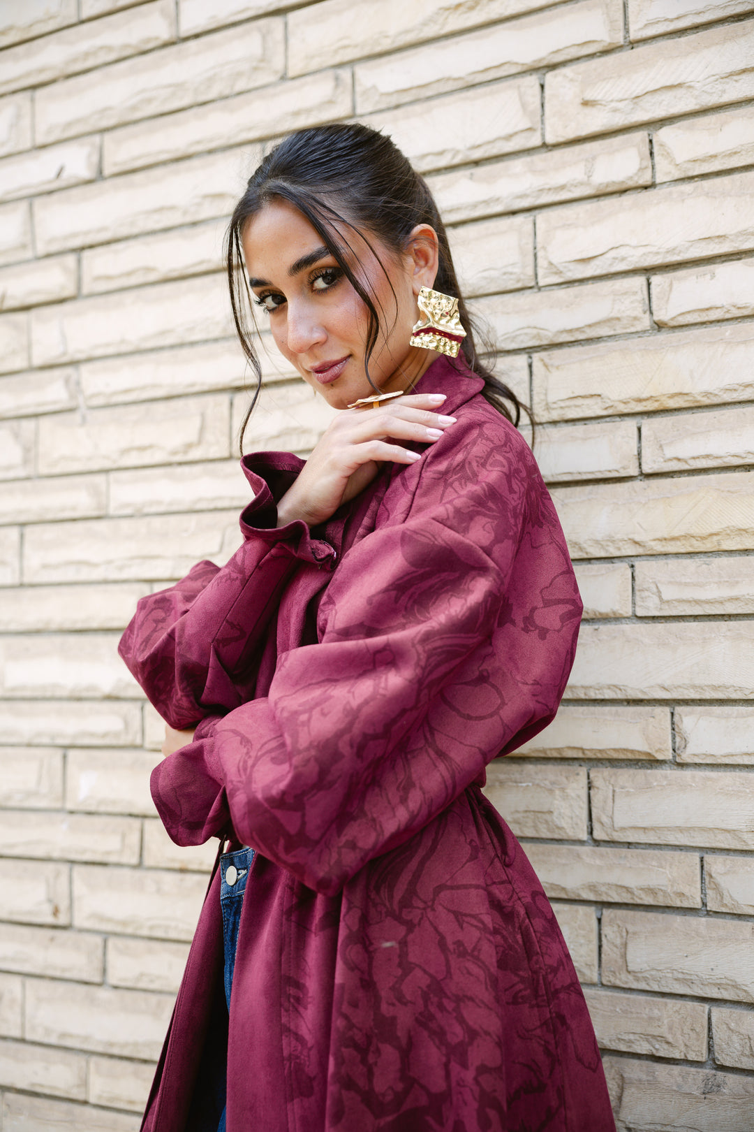 Cuffed Sleeve Printed Cardigan