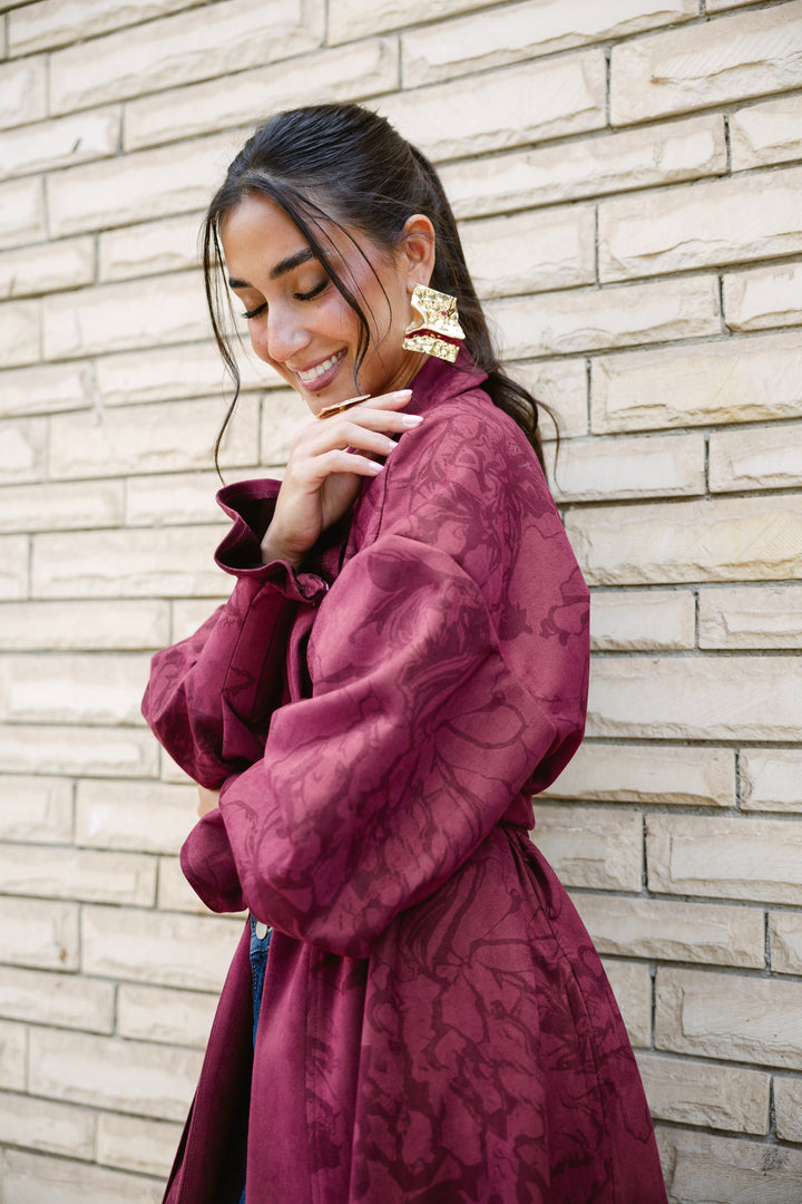 Cuffed Sleeve Printed Cardigan