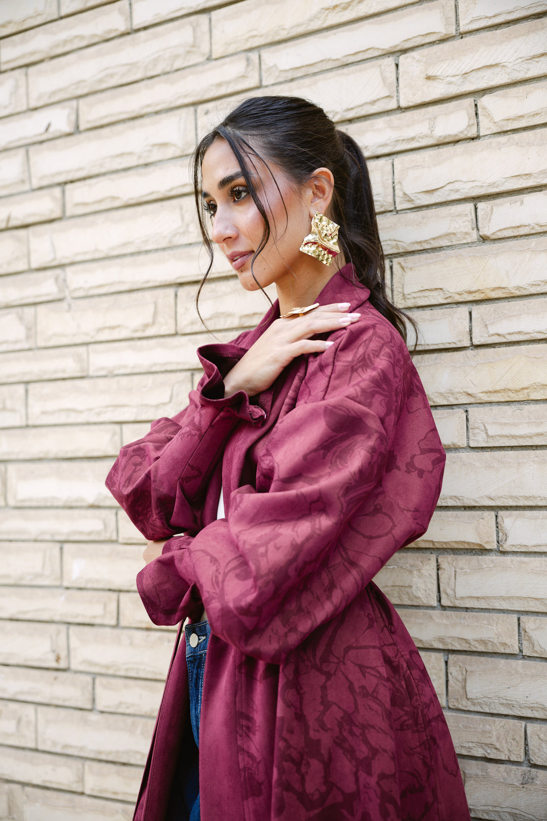 Cuffed Sleeve Printed Cardigan