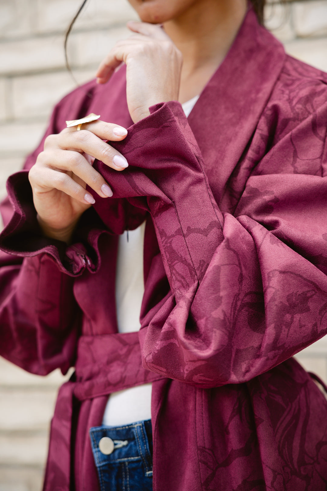 Cuffed Sleeve Printed Cardigan