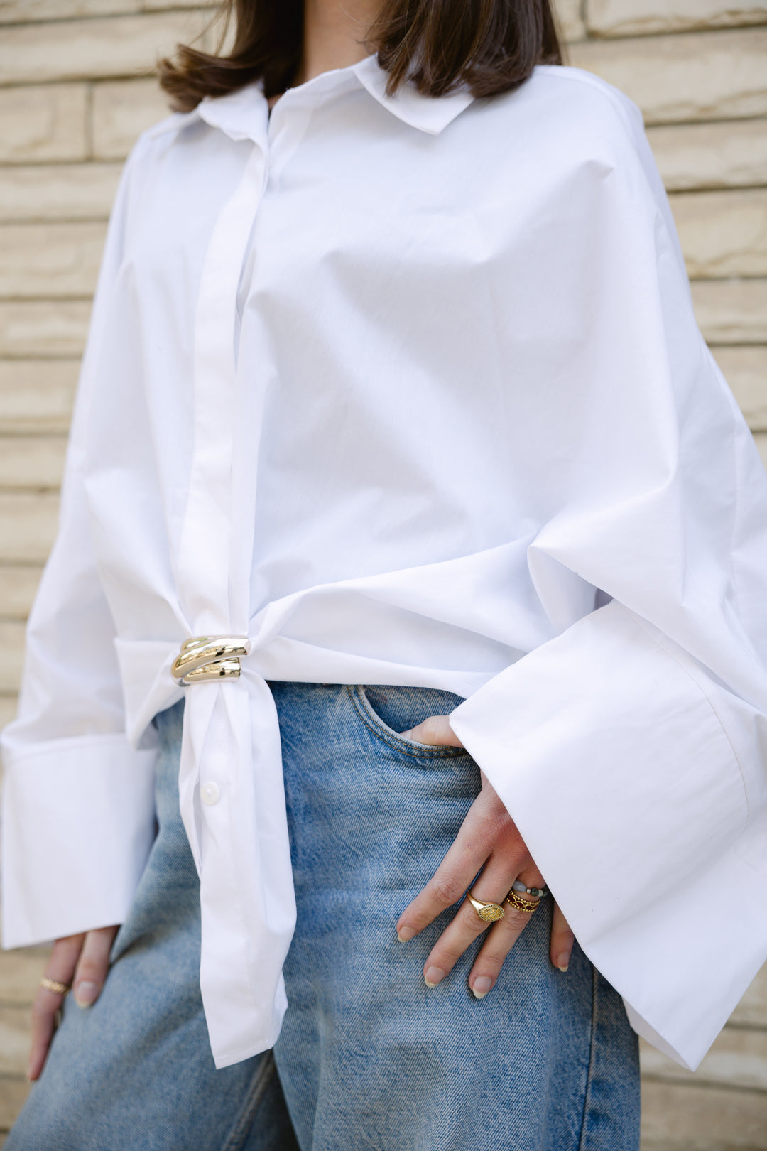 Poplin Shirt With Gold Pin