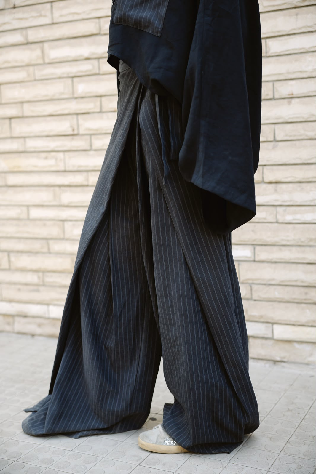 Striped Wrap Pants - Black