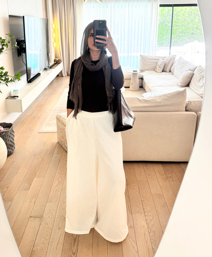 Wide Leg Linen Pants - White