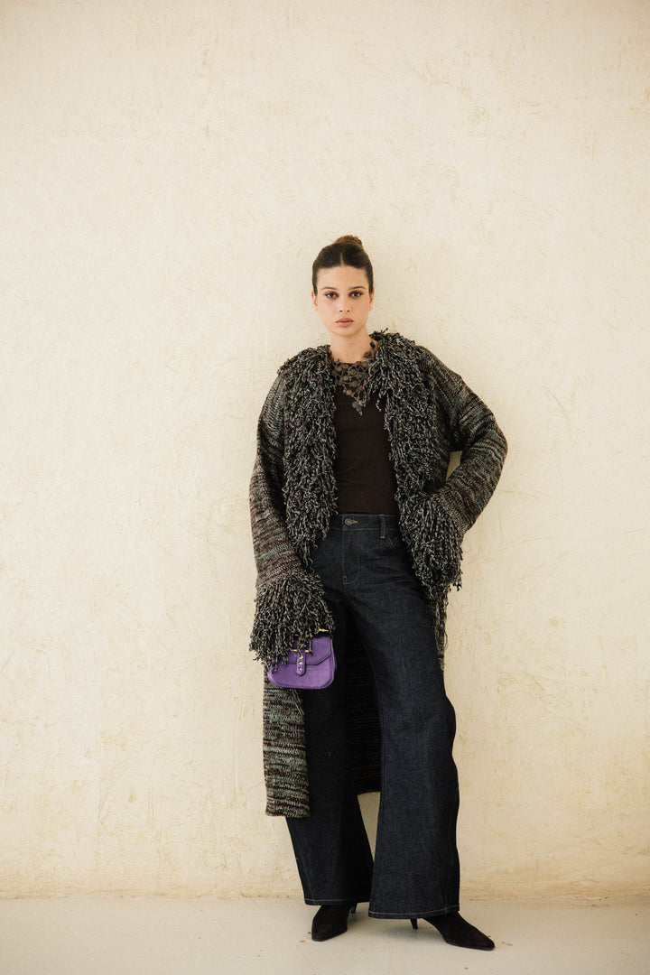 Earth-Tone Fringe cardigan