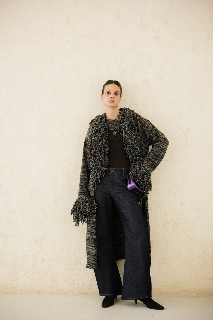 Earth-Tone Fringe cardigan