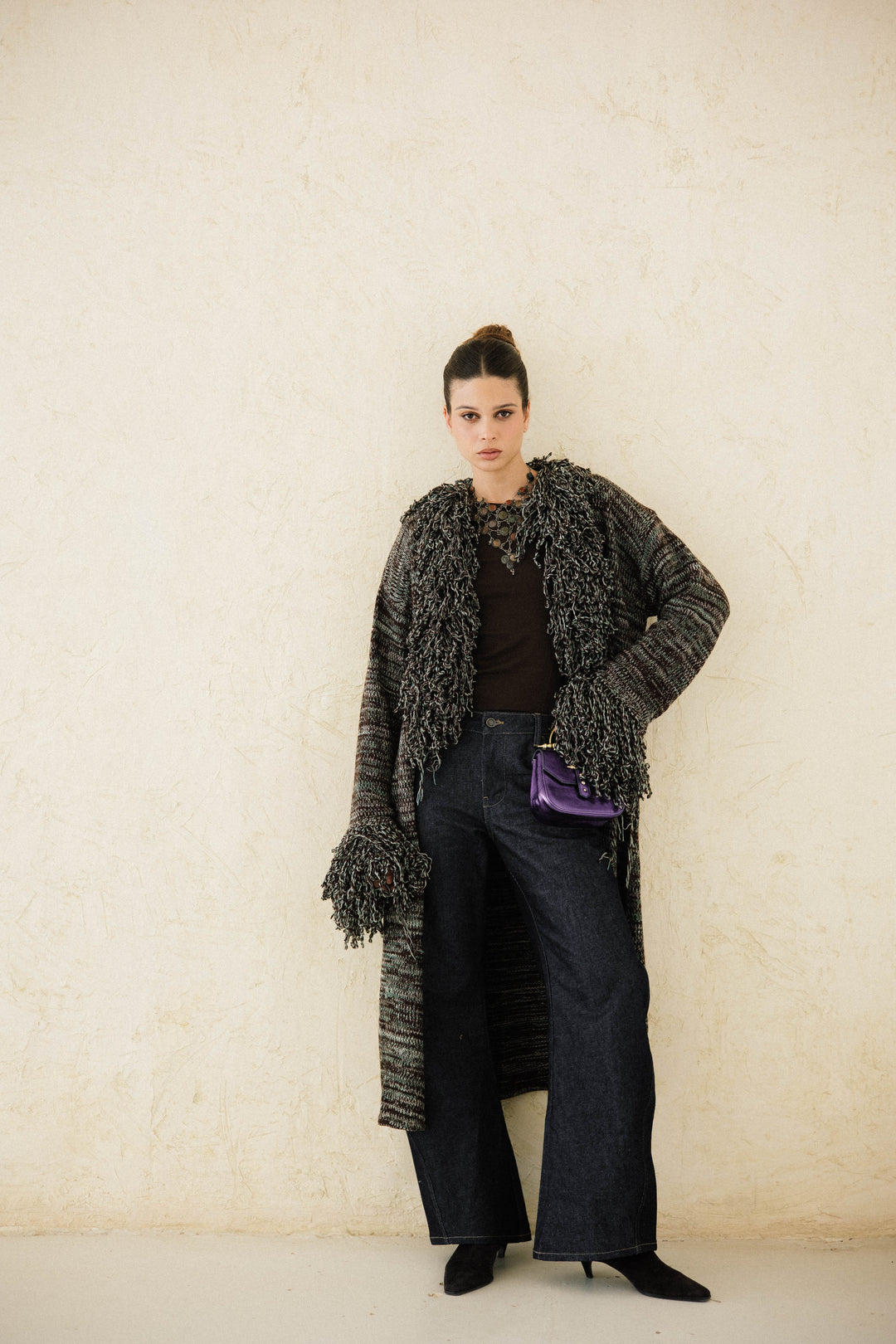 Earth-Tone Fringe cardigan