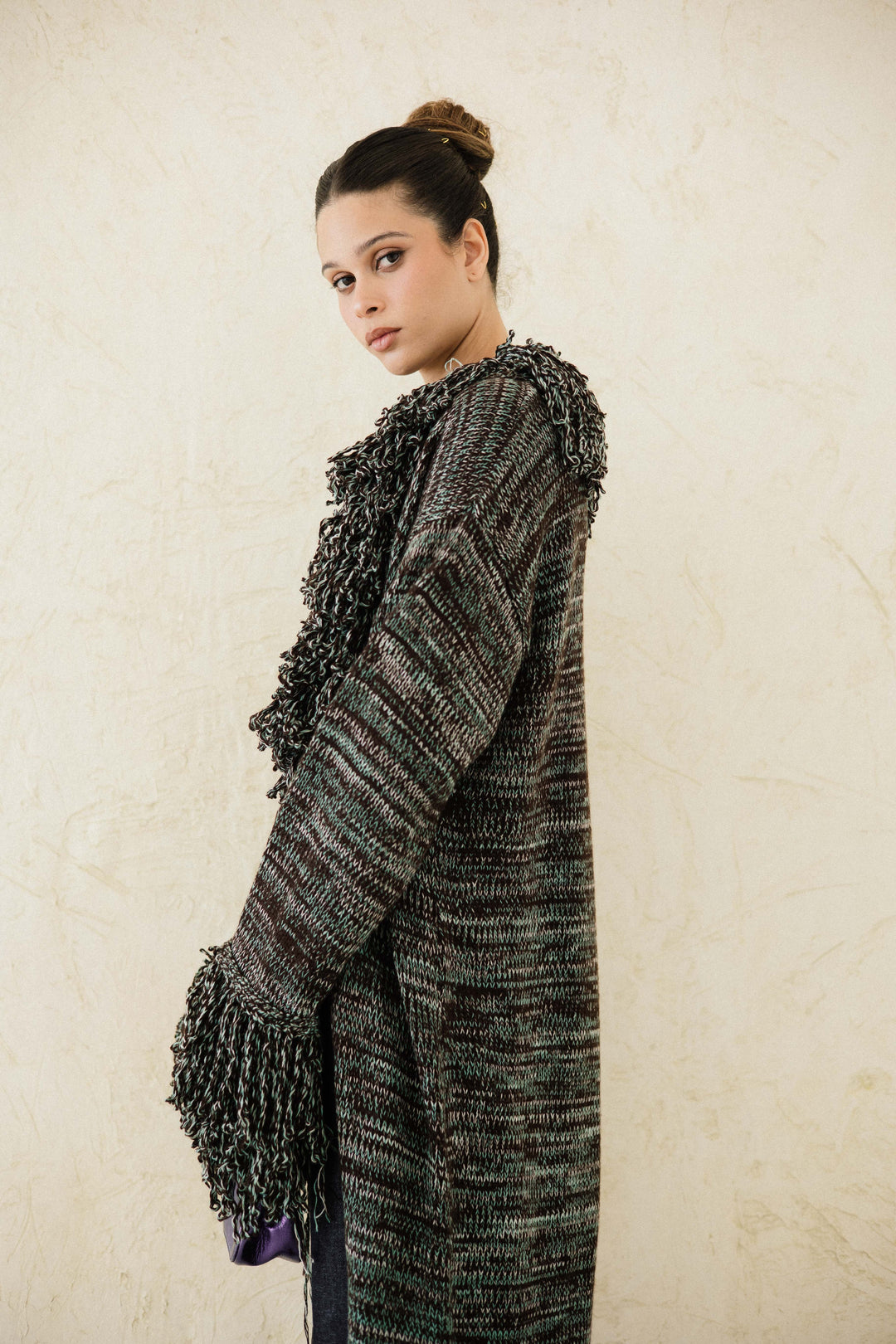 Earth-Tone Fringe cardigan