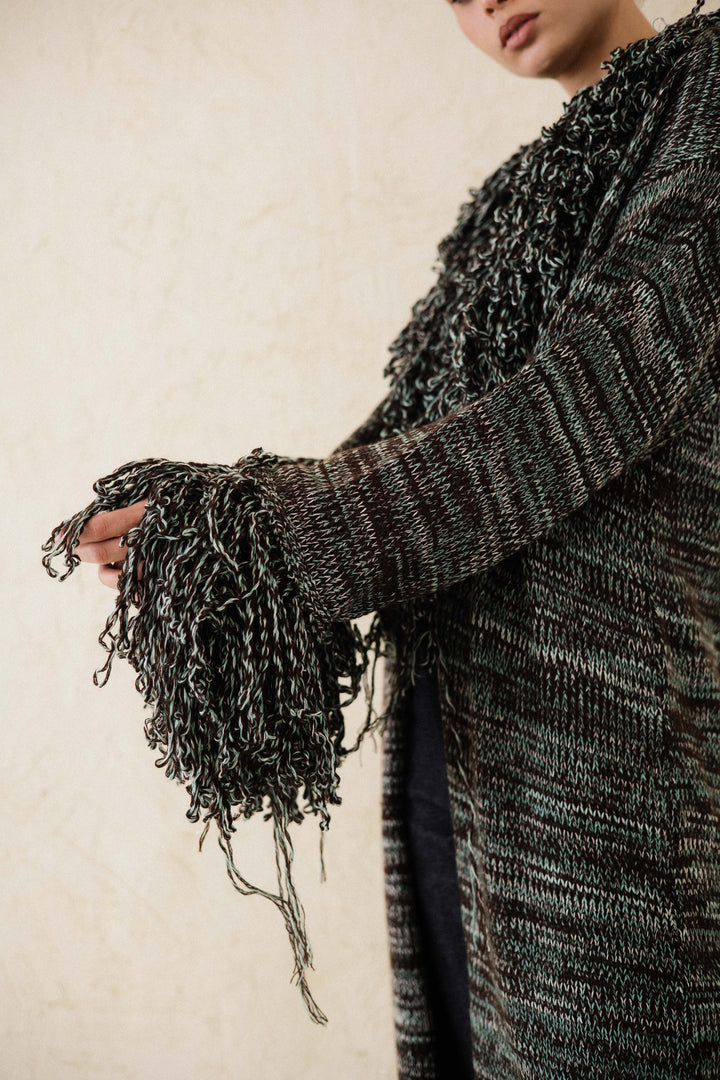 Earth-Tone Fringe cardigan