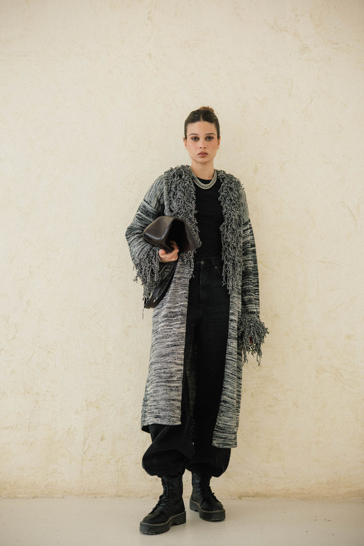 Earth-Tone Fringe cardigan