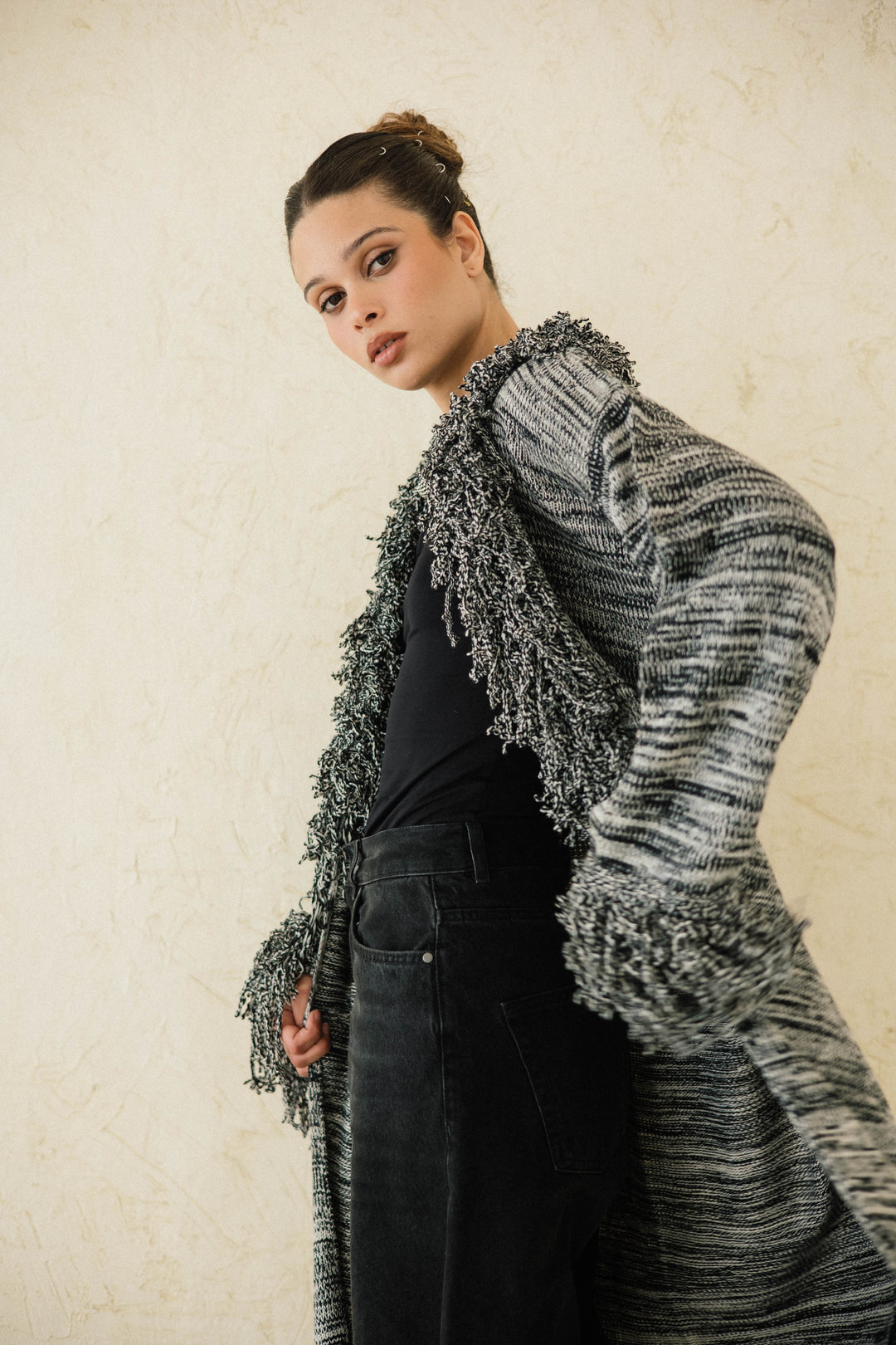 Earth-Tone Fringe cardigan