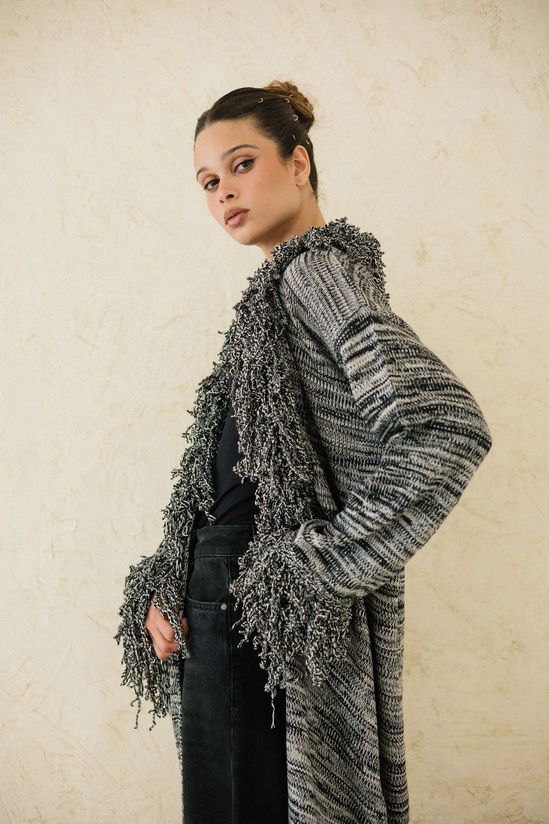 Earth-Tone Fringe cardigan