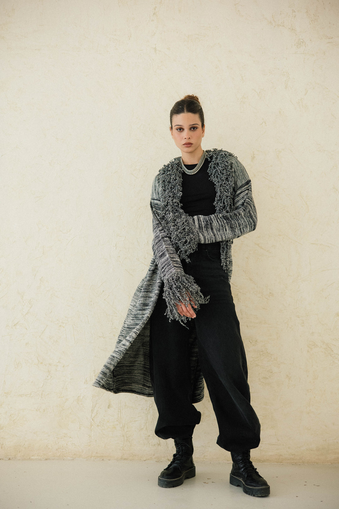 Earth-Tone Fringe cardigan