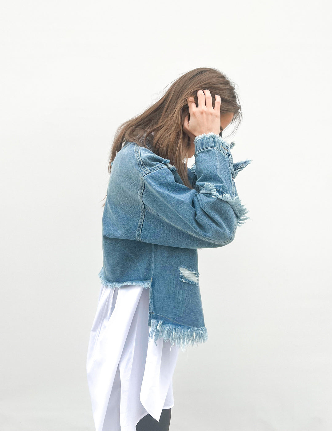 Cropped fringy denim in blue